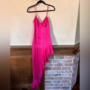 Hot Pink Bardot Asymmetrical Dress